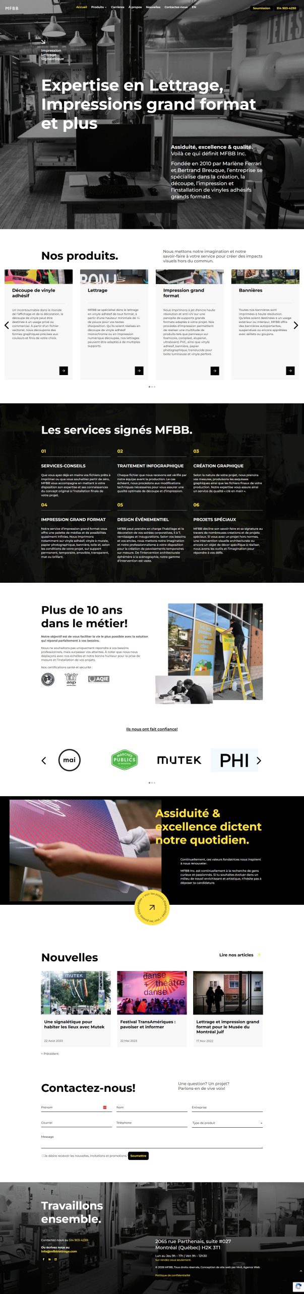 Développement du site MFBB Lettrage pour l'agence Nivii